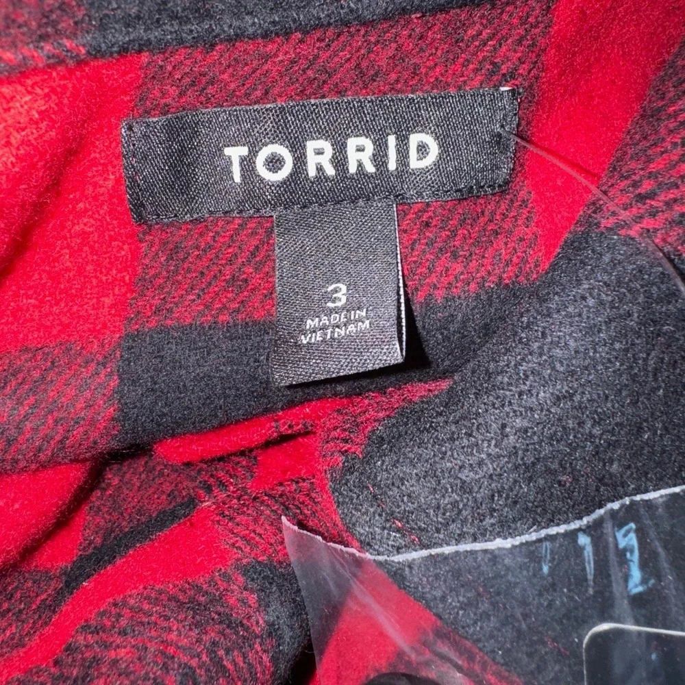 NEW Torrid Brushed Twill Buffalo Plaid Shacket Women's‎ 3X Red Long Line Landman